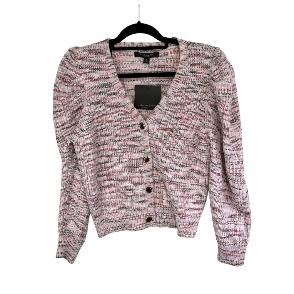Marc New York Andrew Marc Puff Sleeve Cardigan Womens M Coquette Preppy Girly